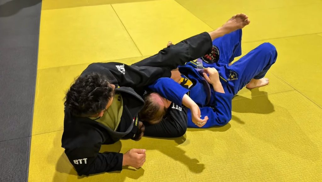 How to do a rear triangle from the Kimura trap knee shield position — BJJ technique at Banzai Jiu-Jitsu